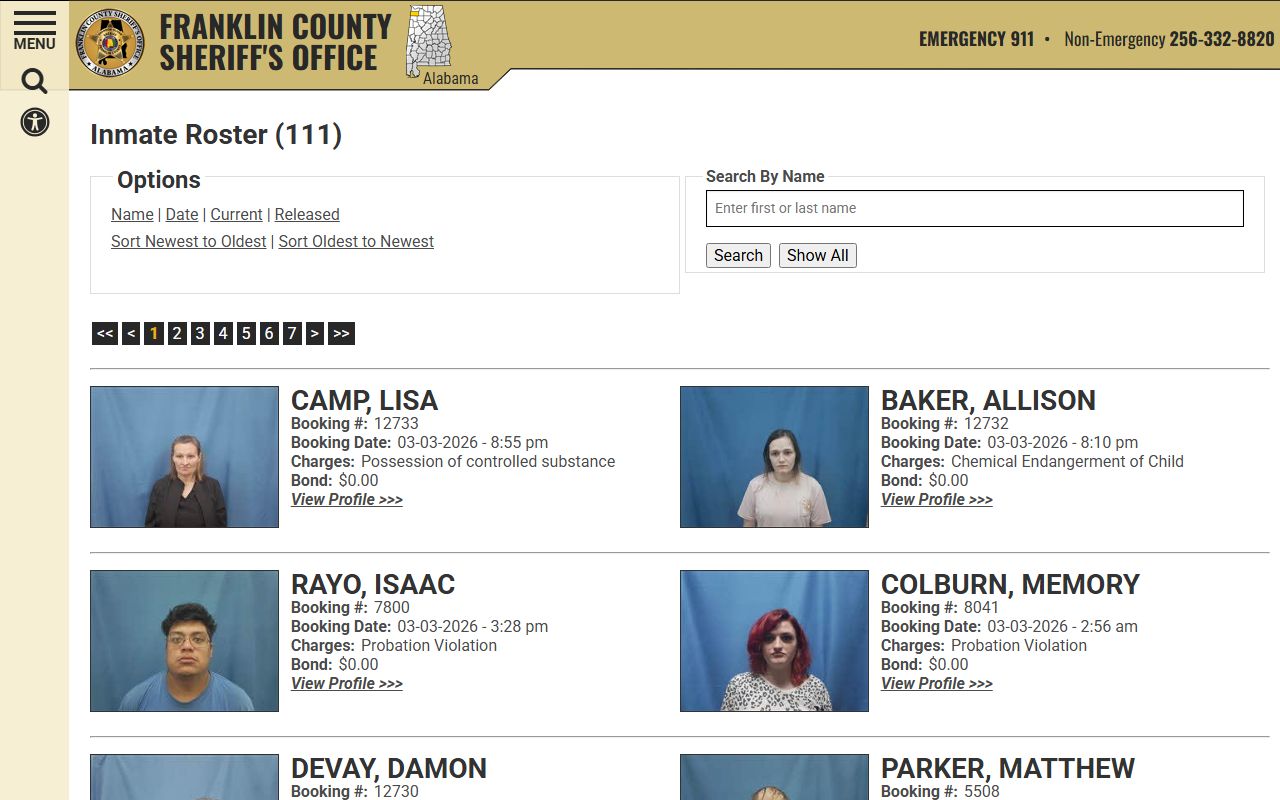 Franklin County inmate roster arrest records