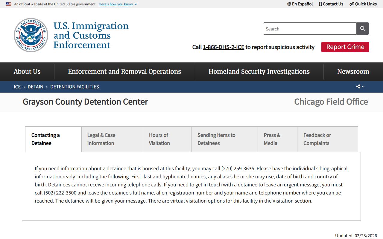 Grayson County ICE detention facility arrest records