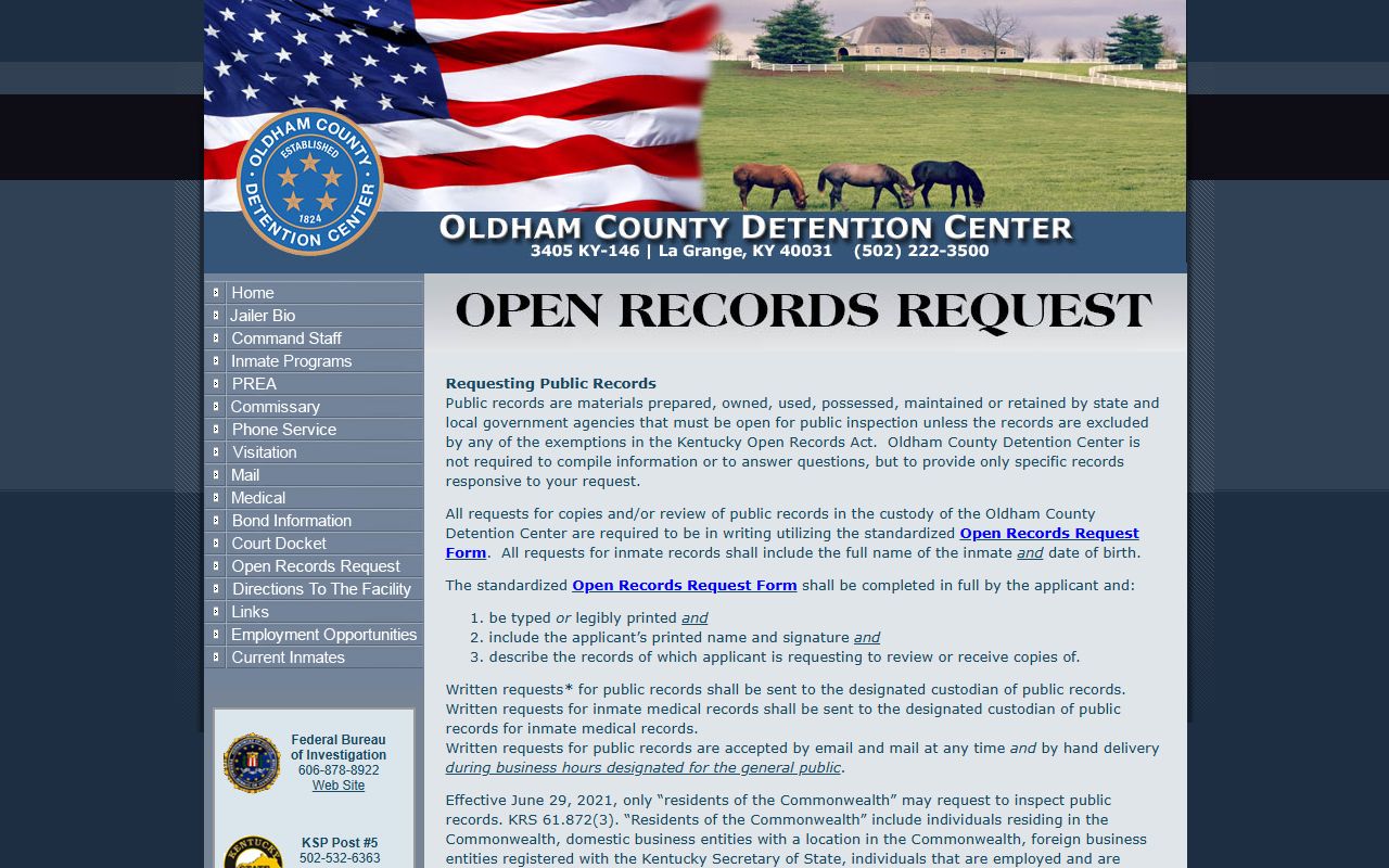 Oldham County open records request for arrest records