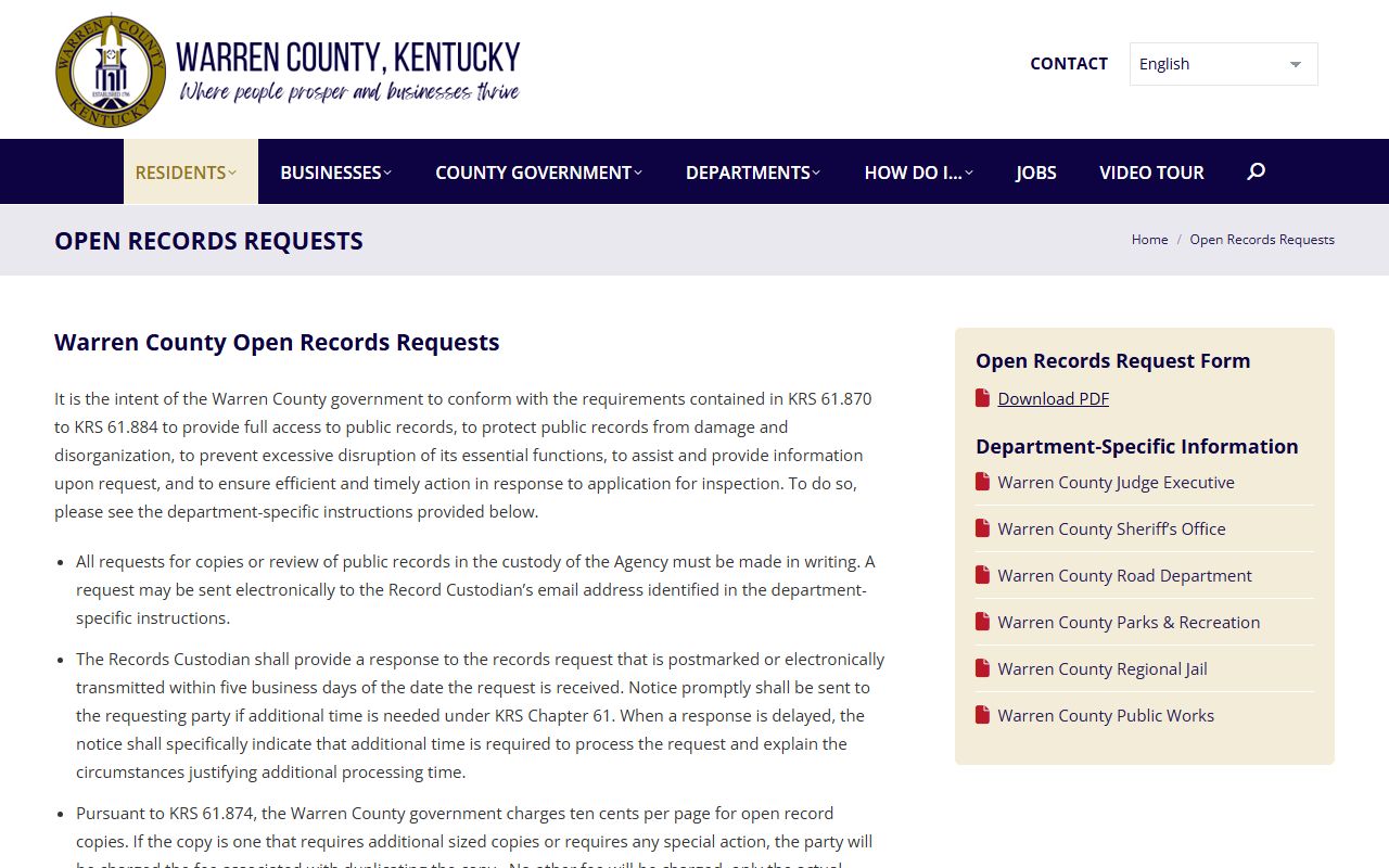 Warren County open records request for arrest records