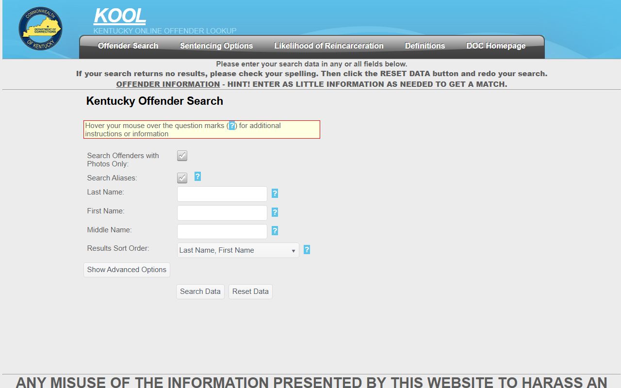Kentucky arrest records KOOL offender search portal